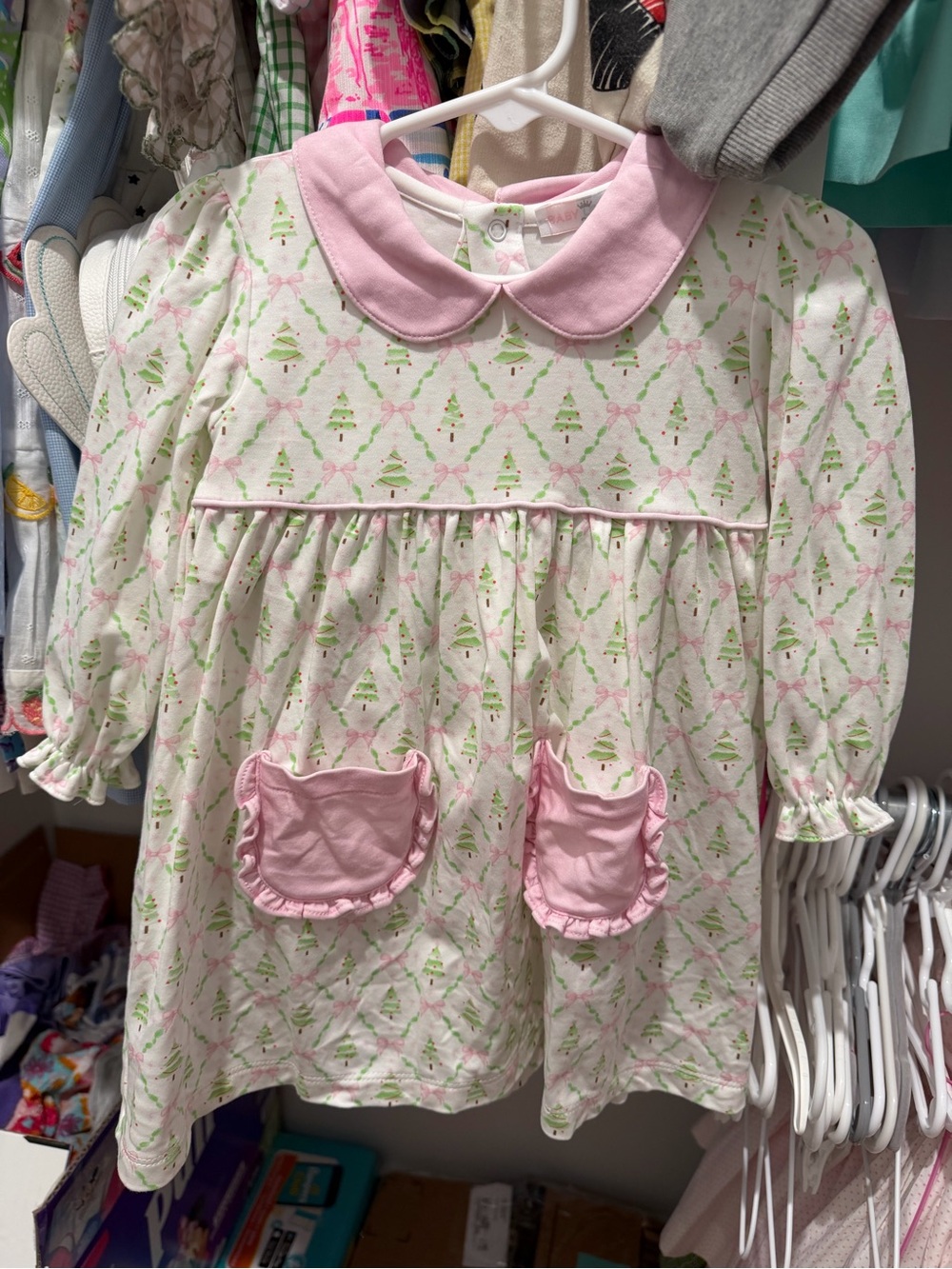 Girls' Pink & Cream Peter Pan Collar Holiday Dress